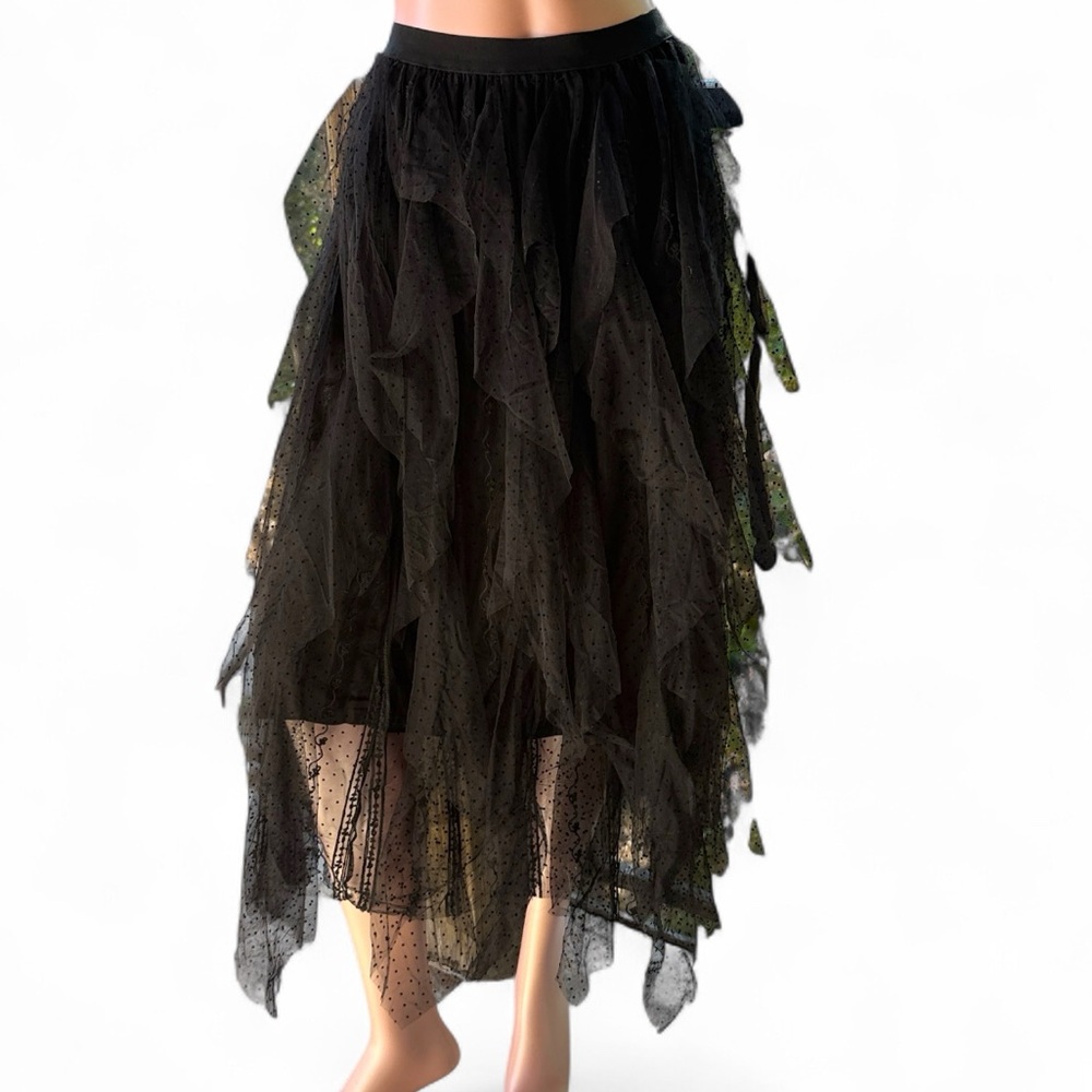 NWT black tulle mesh 3D SKIRT polka dot Embroidered S M lined by Blue B. Brand